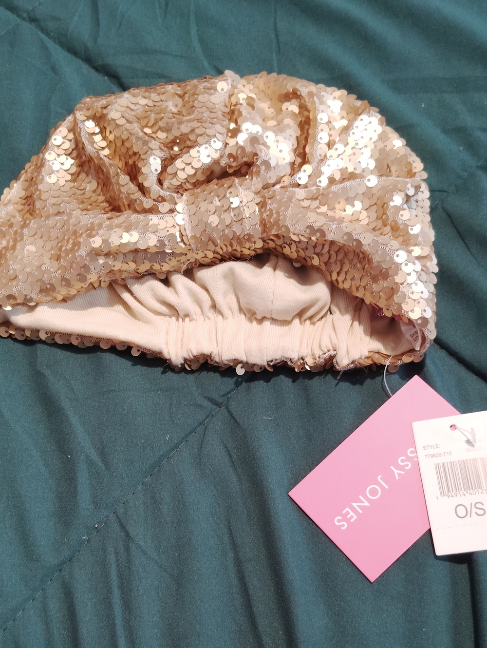 Sassy Jones Sequin Bow Turban Headband - Blush Gold by